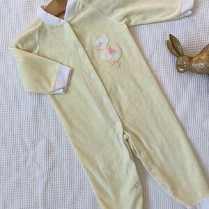Vintage Yellow Duck Embroidered Kids One Piece